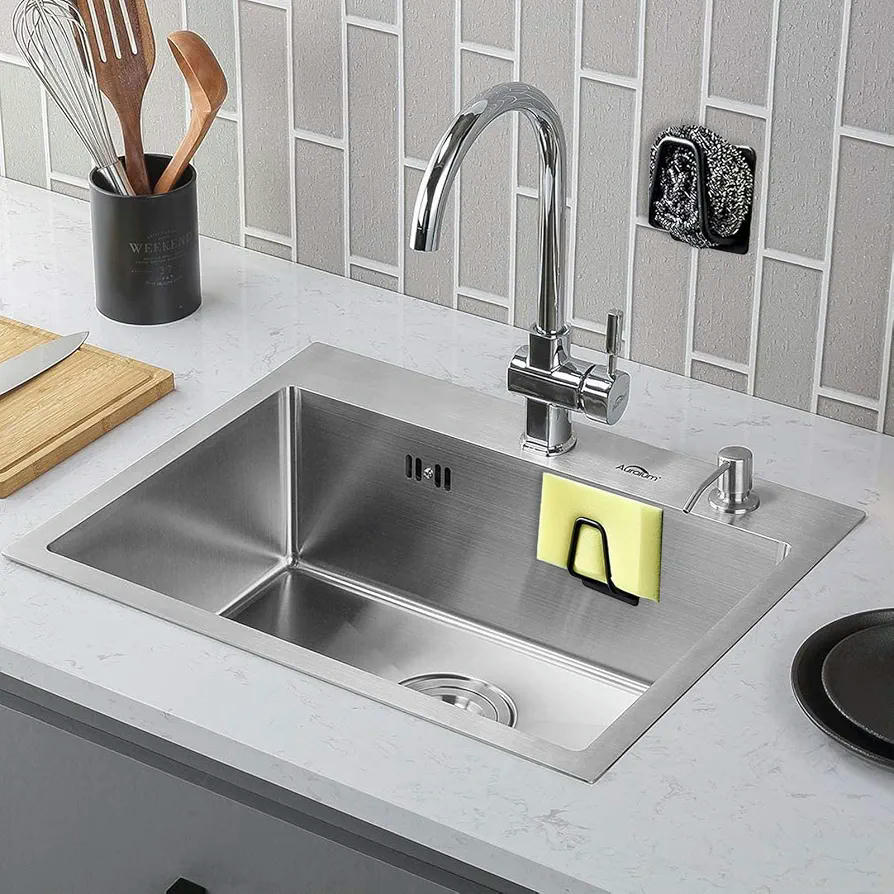 4 Soportes Autoadhesivos de Acero Inoxidable para Estropajos y Esponjas de Cocina