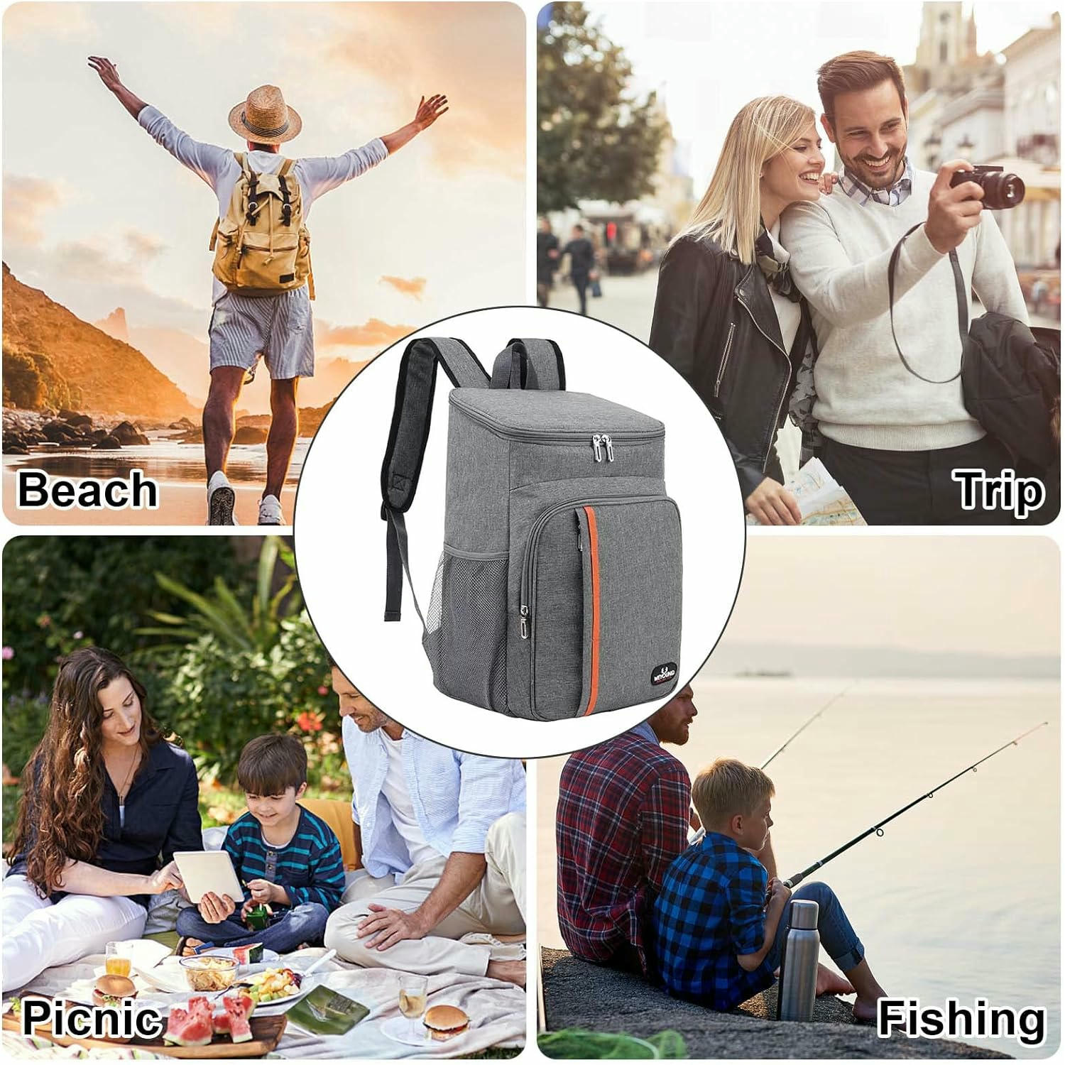 Cozlly Mochila Nevera Isotermica 18 litros, Mochila Termica Porta Alimentos Portatil, Bolsa Refrigeradora Grande Impermeable para Hombres y Mujeres, Picnic, Trabajo, Playa (Gris)
