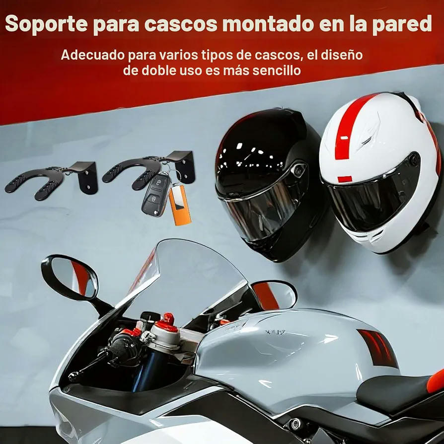 Soporte de Pared para Cascos de Motocicleta, Set de 4 Piezas, Color Negro, Durable y Fácil de Instalar