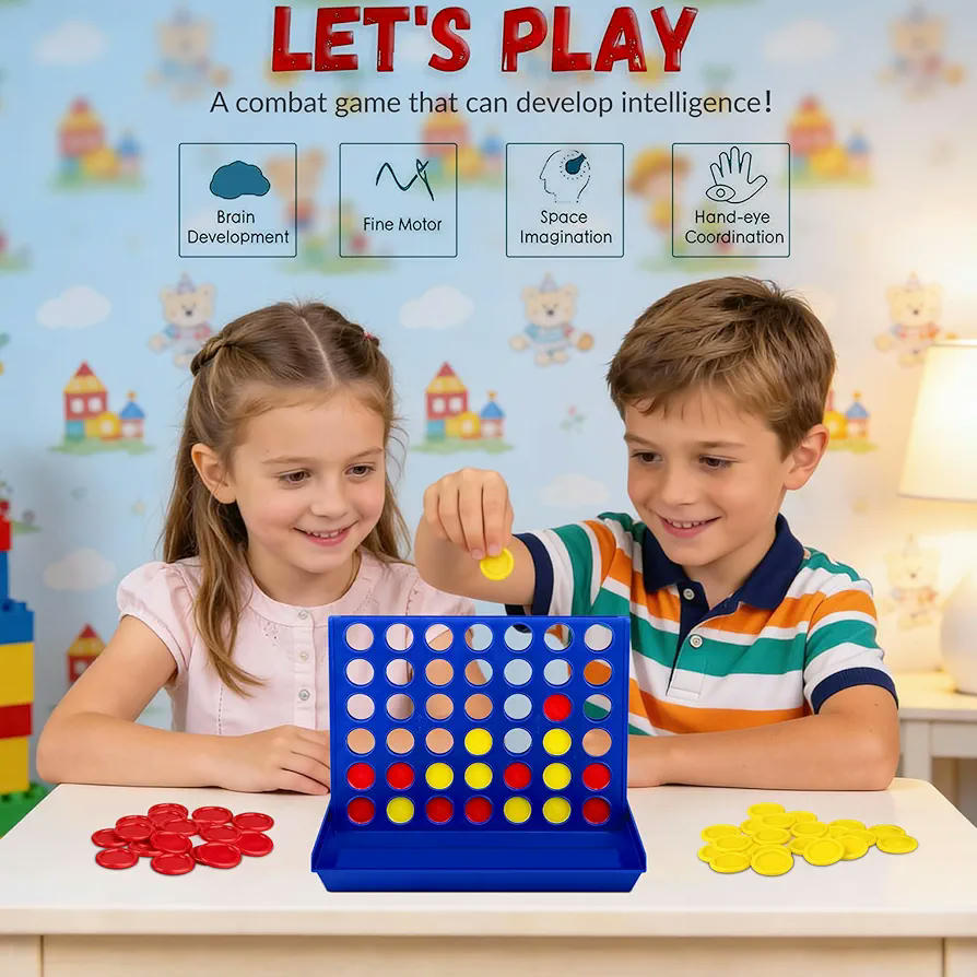 Juego de mesa educativo, cuadrado, portátil, cuatro en raya, ideal para niños mayores de tres años, juguete de estrategia, juego de viaje, material plástico