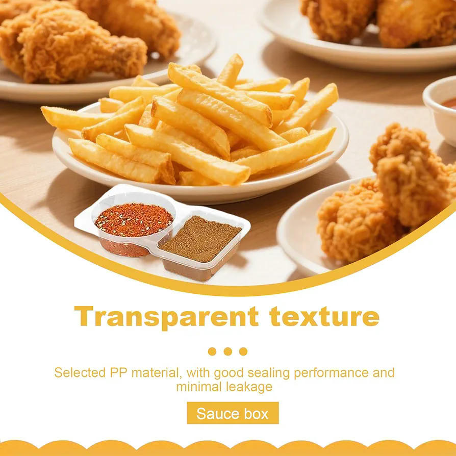 Vasos de plástico para salsa, pack de 30 unidades, doble compartimento de 130 ml, recipientes reutilizables para salsas, sopas y cremas (transparente)