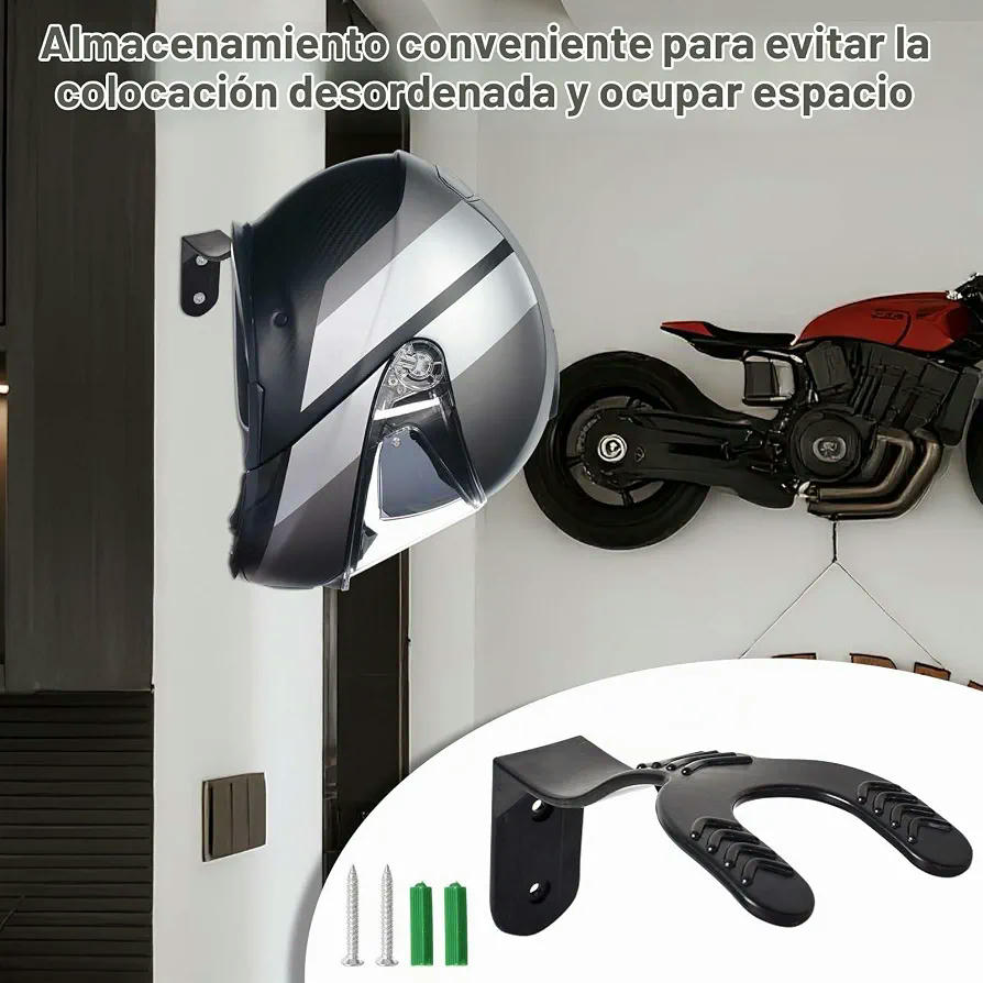 Soporte de Pared para Cascos de Motocicleta, Set de 4 Piezas, Color Negro, Durable y Fácil de Instalar