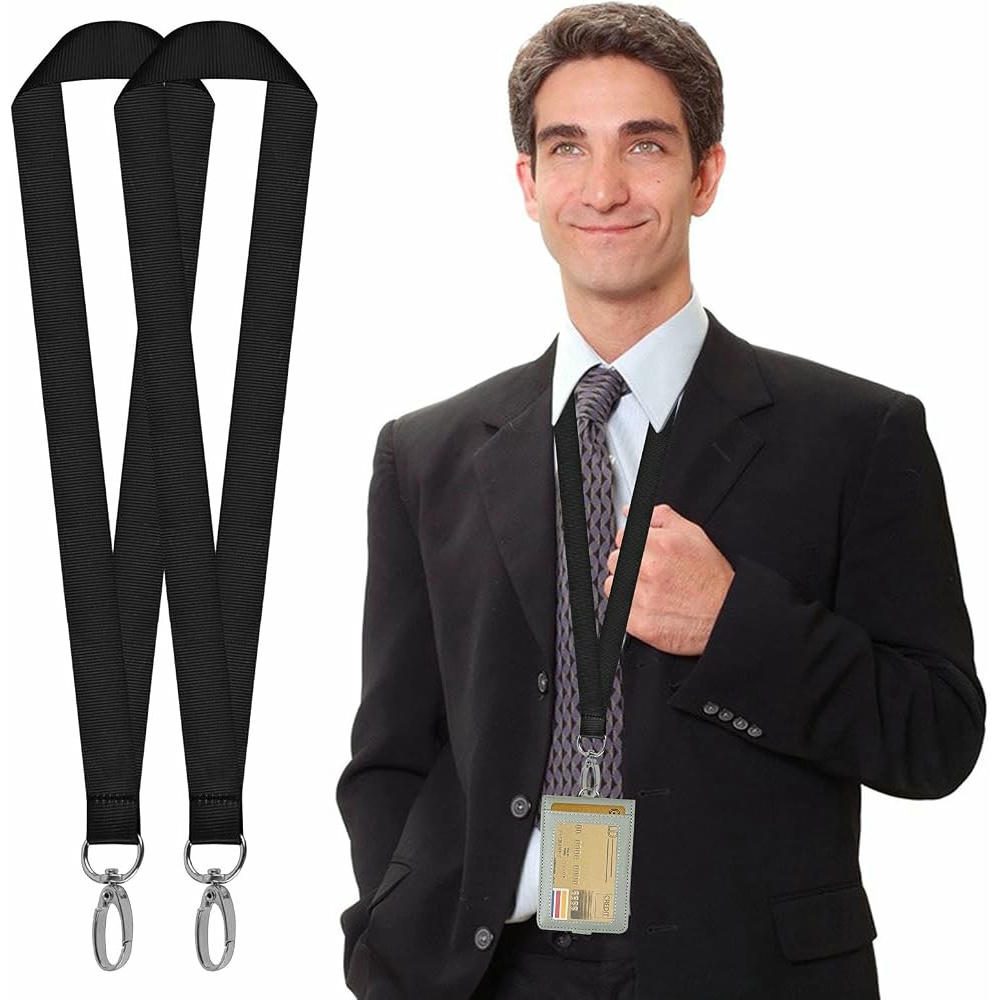 12 Piezas Lanyard Negro 45cm con Gancho Metálico, Ideal para Identificaciones y Llaves (Negro)