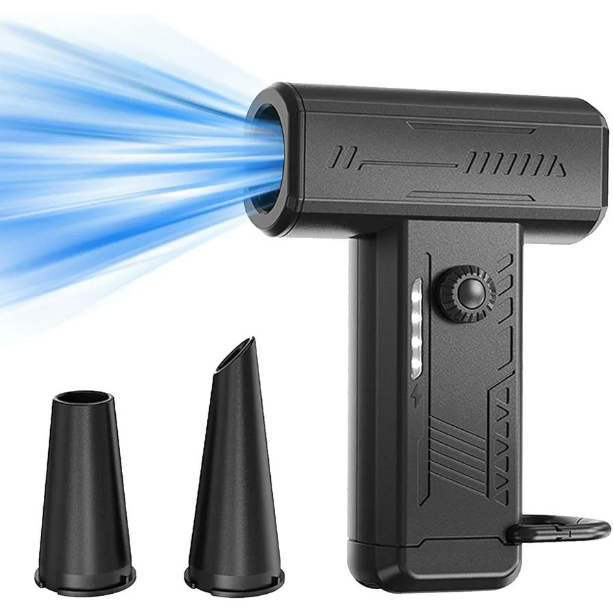 Mini ventilador portátil de mano, Soplador de polvo con 130.000 rpm y diseño compacto, con 2 boquillas, para eliminar suciedad, inflar equipos y gestionar hogueras