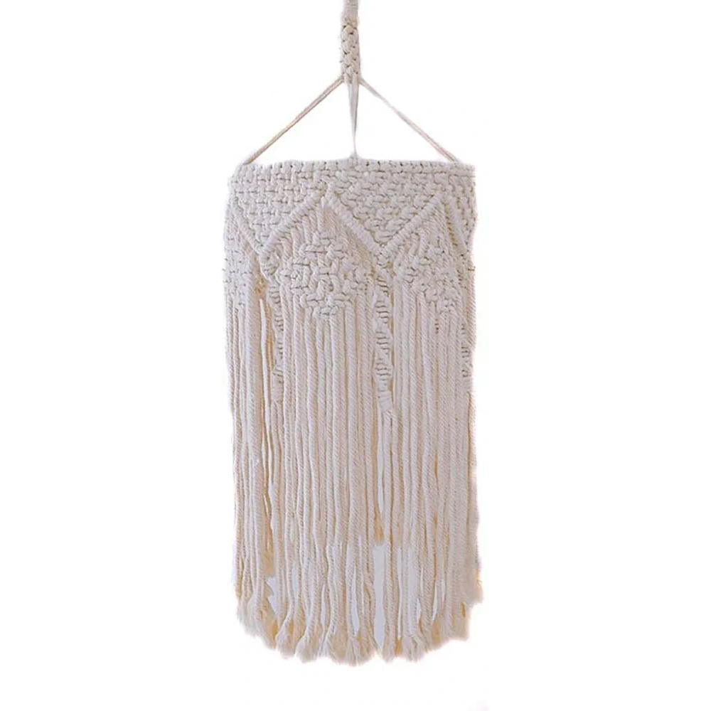 Elegante pantalla nórdica tejida a mano para colgar en la lámpara colgante, de algodón, iluminación decorativa (26 x 45 cm), Color Beige
