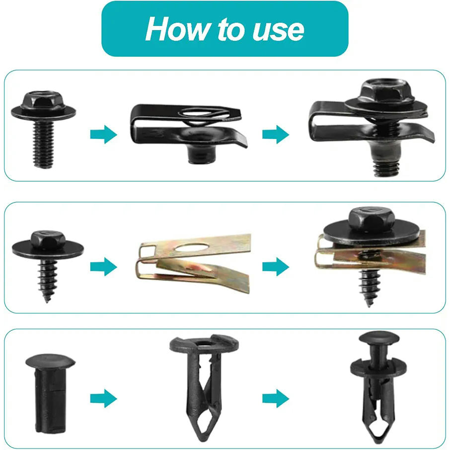 Kit de 100 Piezas de Clips y Tornillos para Coche, Accesorios de Fijación para Guardabarros, Tornillos de Metal Tipo U, Compatible con Varios Modelos