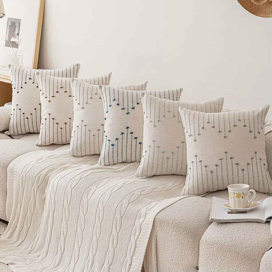 Juego de 2 Fundas de Almohada Decorativas Bordadas 45 x 45 cm en Blanco y Azul
