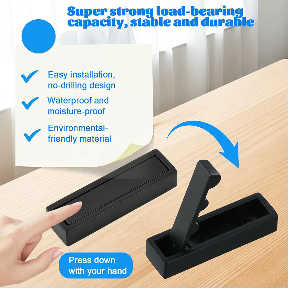 4 Ganchos Plegables de Aleación de Zinc para Pared, Multiusos en Negro