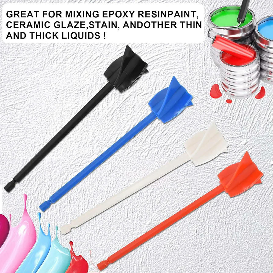 4 Piezas Paletas Mezcladoras de Resina para Taladro de 1/4" - Mezclador Reutilizable para Pinturas y Esmaltes (Multicolor)