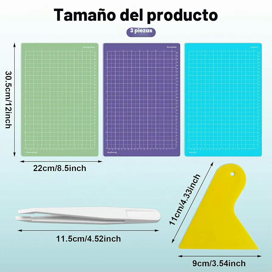 Juego de 3 Tapetes de Corte para Proyectos Creativos y Manualidades, 30 x 22 cm, Multicolor (Verde, Azul, Morado)