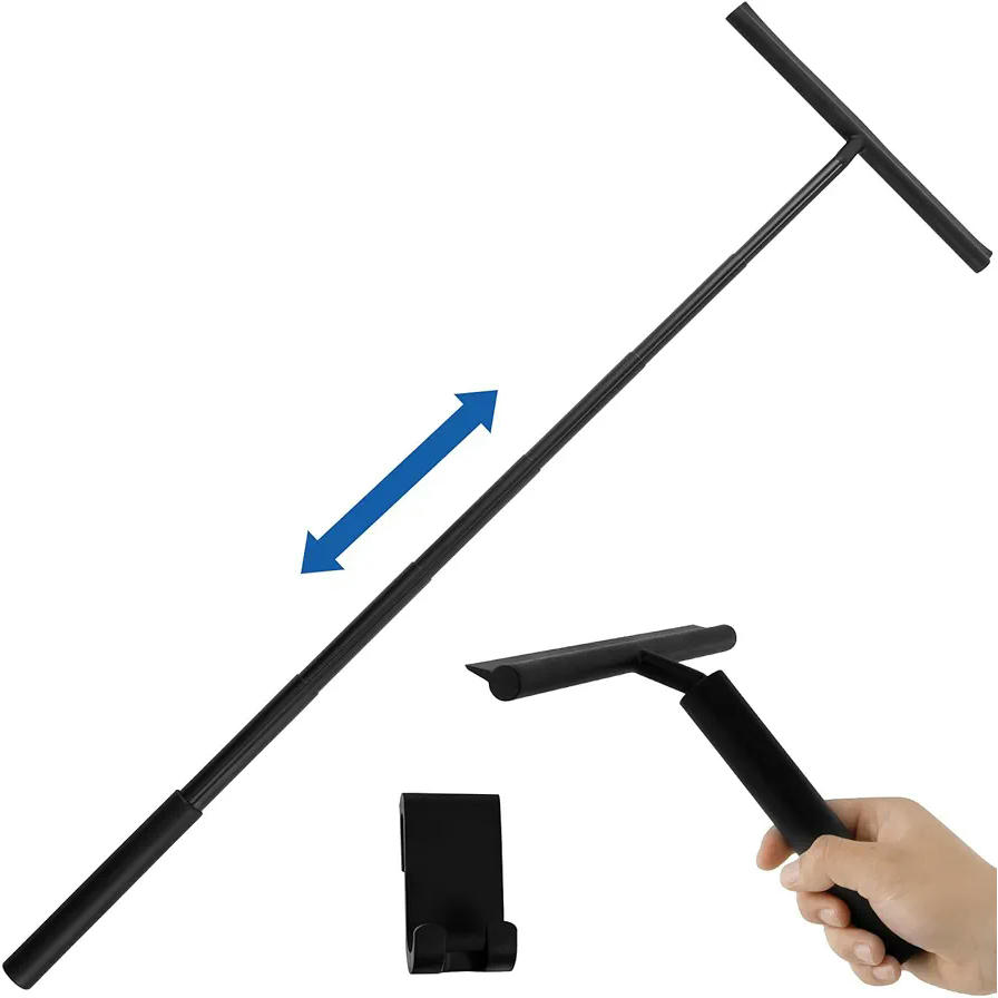 Escobilla de goma para suelo con mango telescópico de 97 cm, limpia sin rayar, escoba multifuncional para ducha, ideal para azulejos y cristales