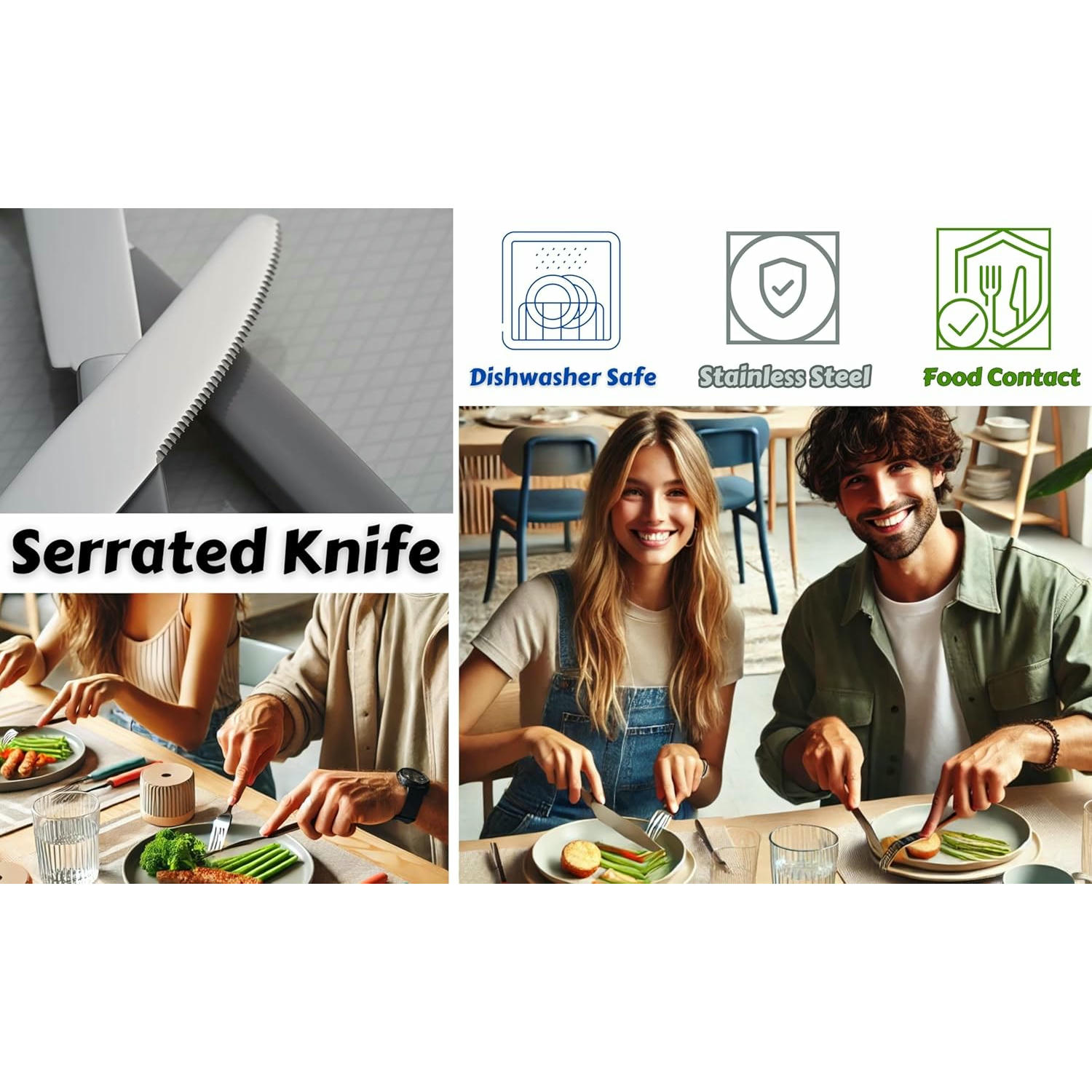 Cubertería de 16 Piezas - Acero Inoxidable con Mangos de Colores, Apta para Lavavajillas - Gris