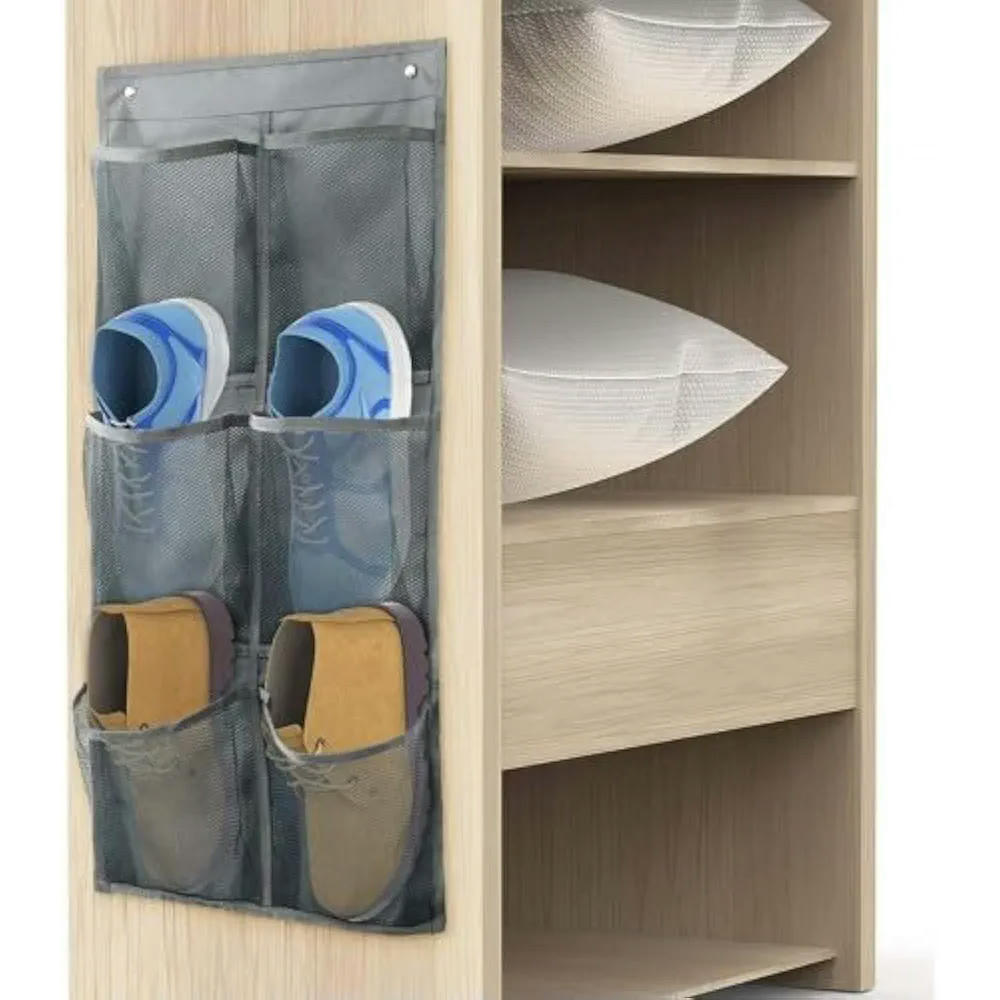 Organizador de Zapatos para Puerta con 6 Bolsillos Ahorro de Espacio y Malla Transpirable (Gris)