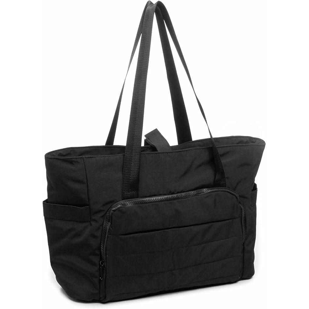 Bolso de mano negro para mujer con cremallera y capacidad para portátil, playa, excursiones (Negro)