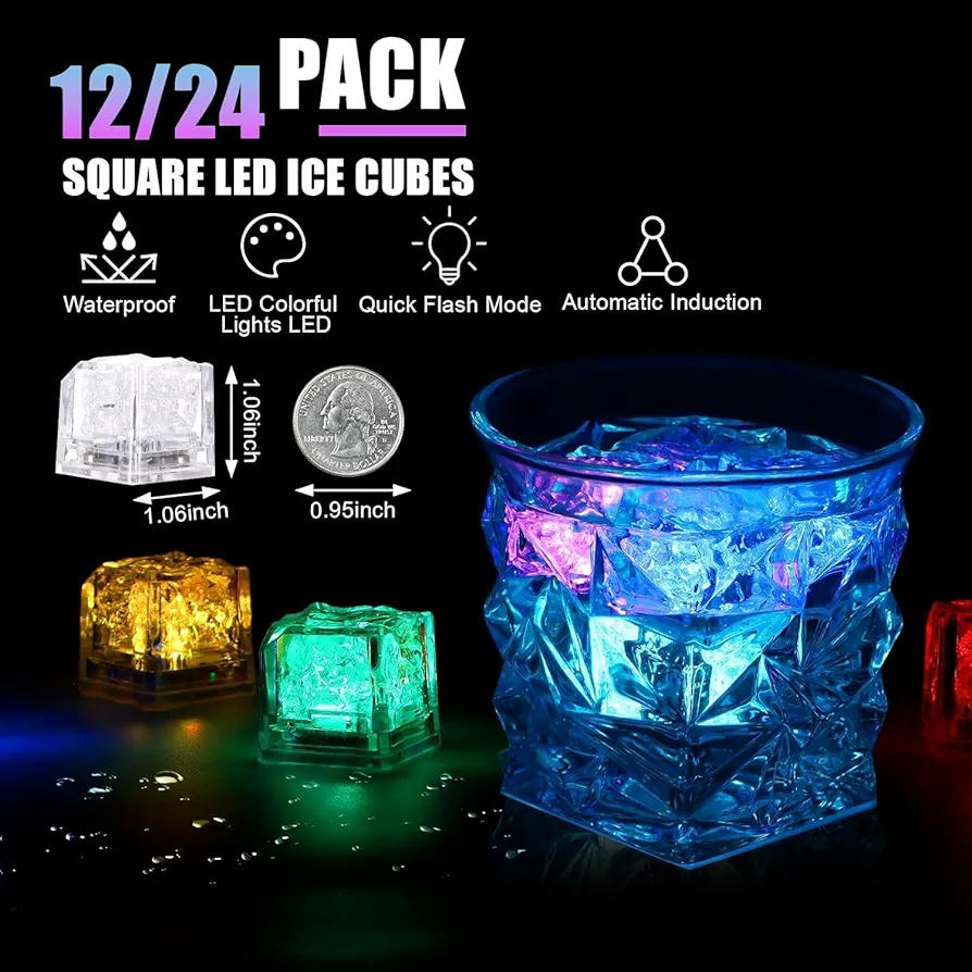 Luces LED para cubitos de hielo, 24 piezas, lámpara multicolor con sensor de líquido, iluminación para decoración de fiestas y eventos