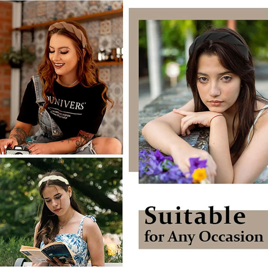 Juego de 3 diademas sólidas para mujeres y niñas, trenzadas anchas, diademas de tela con dientes, accesorios antideslizantes de 3 cm, 3 colores (Marron, Blanco, Negro)