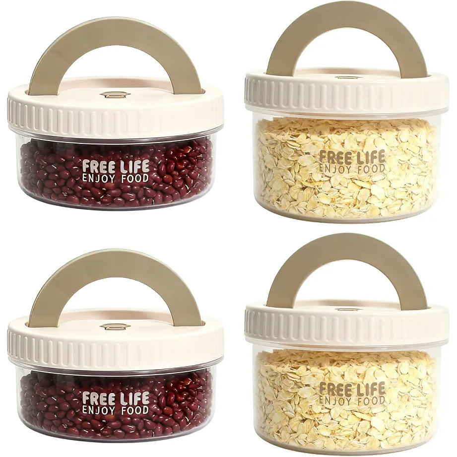 4 Recipientes Para Alimentos Con Tapa, 500 ML, 680 ML, Contenedores de Plástico Para Congelar, Lonchera Con Tapa de Rosca, Blanco