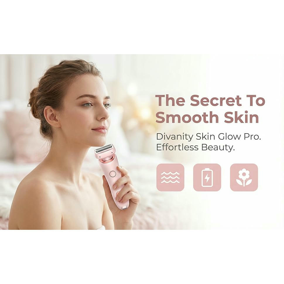Afeitadora eléctrica Divanity Skin Glow Nano para mujer, diseño compacto, 3 cuchillas de alta velocidad, hoja hipoalergénica, afeitado facial, piernas y zona íntima (color rosa)