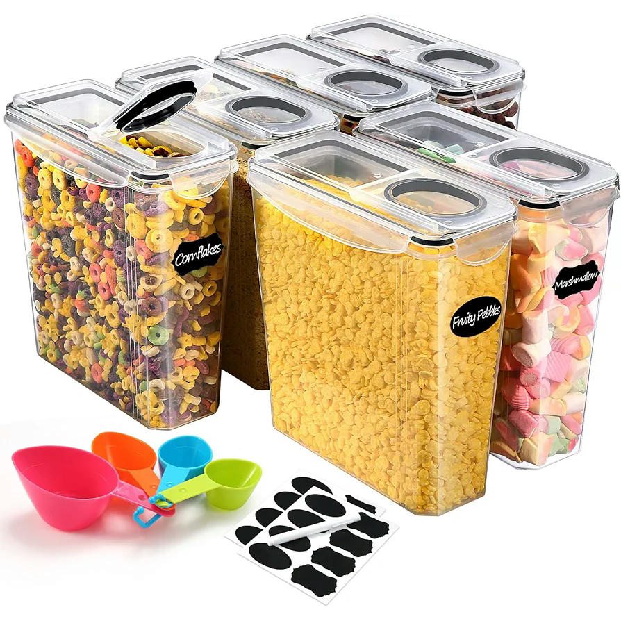 YASHE Pots de Cuina Emmagatzematge Joc de 6 Peces (3.7L), Recipients Hermètics per a Aliments amb Tapa Sense BPA, Recipients d'Emmagatzematge de Cuina per Emmagatzemar Flocs, Pasta, Grans