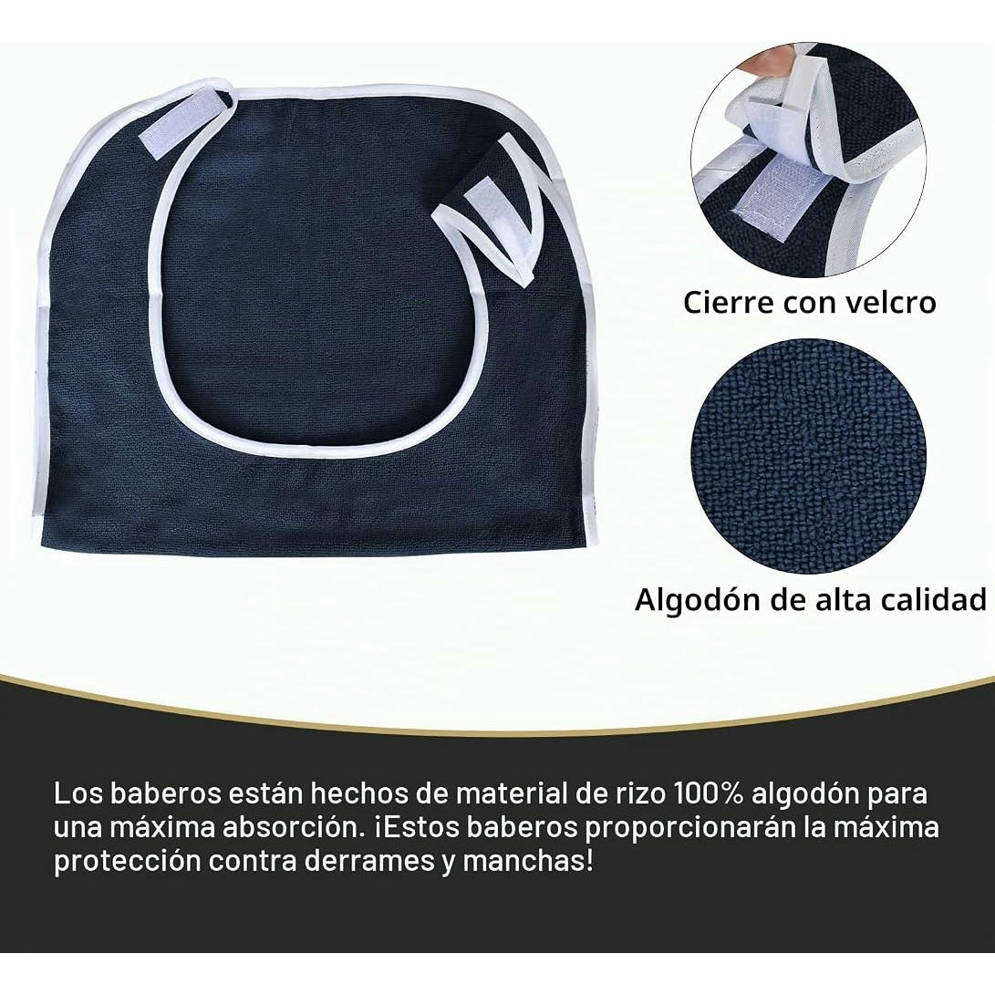 Baberos Impermeables para Adultos - 2 Piezas Lavables y Cómodos (Azul y Gris)