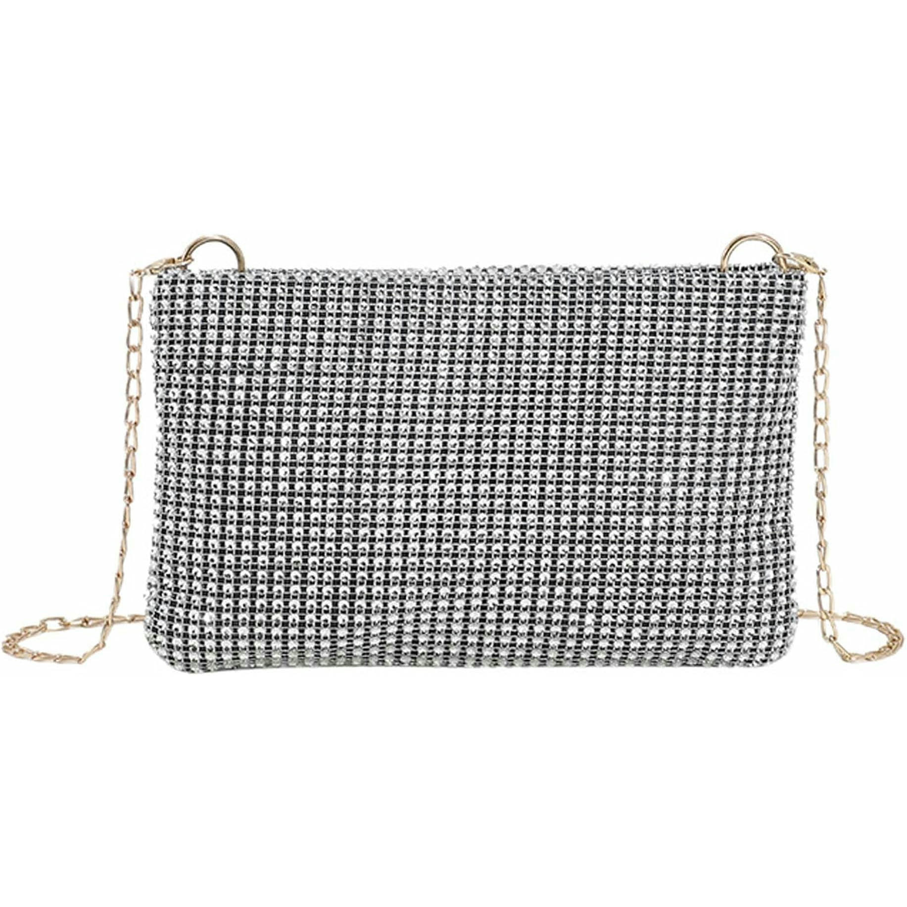 Bolso de Mano Brillante para Mujer, Clutch de Noche en Plata, Bolso de Hombro y de Cadena, Ideal para Bodas y Eventos, Diseño Moderno