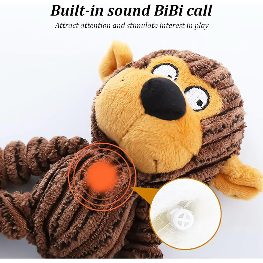Juguete Interactivo para Perro con Sonido - Peluche Lavable y Anillo de Caucho para Masticar (Marrón)