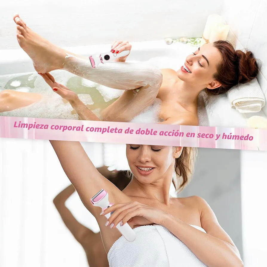 Depiladora Eléctrica 4 en 1 para Mujer, Maquinilla de Afeitar con Cuchillas Intercambiables y Carga USB (Rosa)