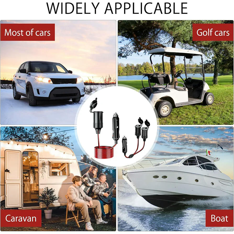 Alargador de Mechero para Coche 2 Piezas 4M - Adaptador 12V/24V con Fusible 15A y Cable de 16AWG - Extensión para Cargadores y Dispositivos