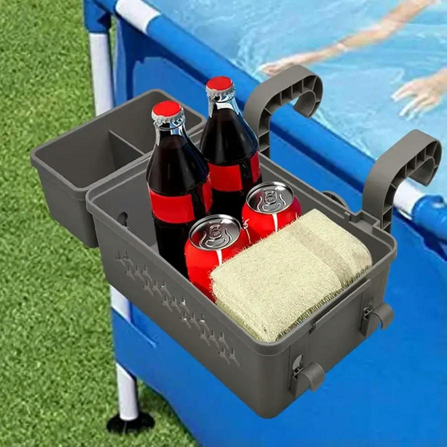 Bandeja de almacenamiento, accesorios portables para piscinas elevadas, con portavasos, color gris