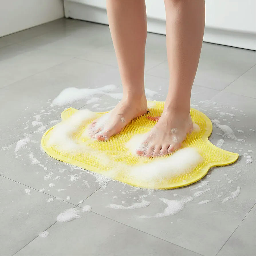 Alfombrilla de masaje para pies de silicona, cepillo antideslizante con ventosas para ducha, limpieza y exfoliación, modelo amarillo