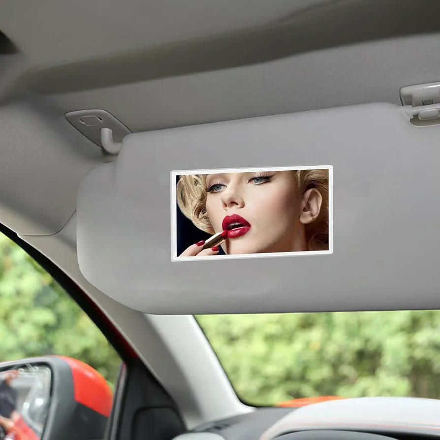 Espejo de Maquillaje para Visera de Coche, Diseño Rectangular en Acero Inoxidable 15 cm