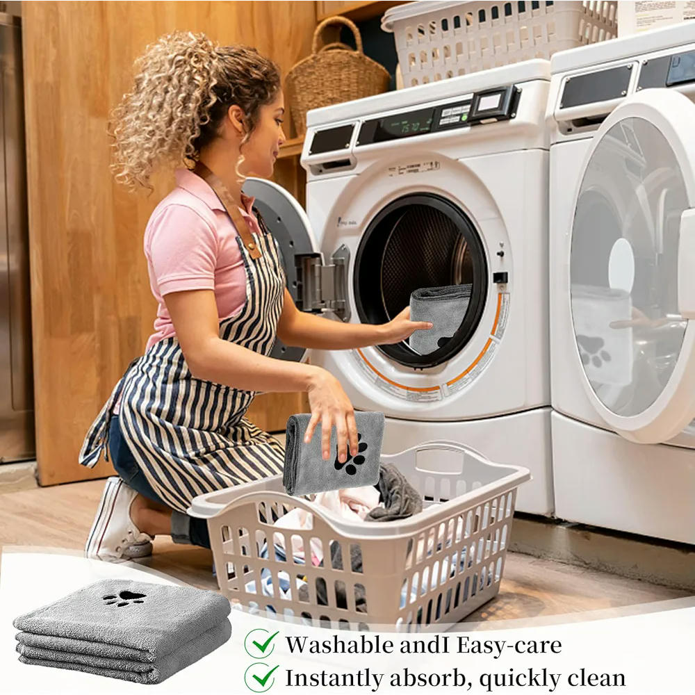 Toalla de Microfibra para Perros y Gatos, Absorbente y de Secado Rápido, Ideal para Baño, Natación y Viajes, Lavable a Máquina, Gris, 100 x 50 cm