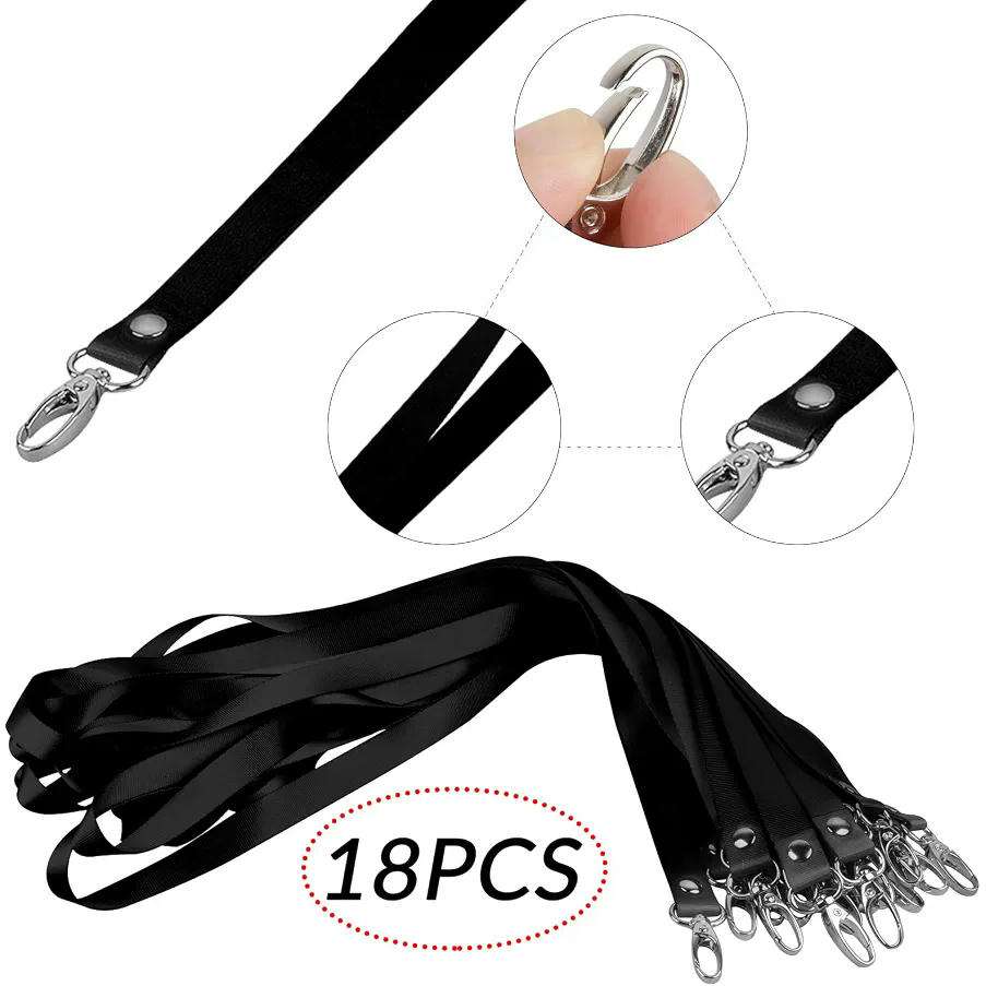 18 Piezas de Cordones para Tarjeta, Correa de Cuello de Nylon para Llaves e Insignias (Negro)