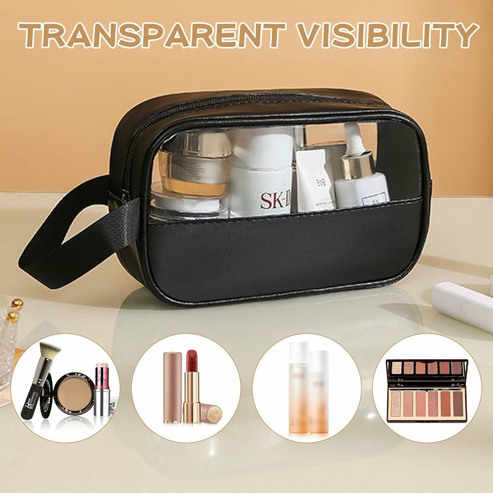 Necessari de Benestar Transparent, Organitzador de Viatge per a Dona i Home, Bossa de Cosmètics Impermeable, Emmagatzematge Pràctic en Color Negre