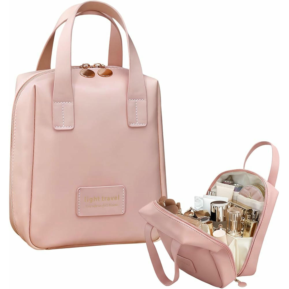 Neceser de Viaje Impermeable para Mujer con Compartimentos y Asa Ancha (Rosado)