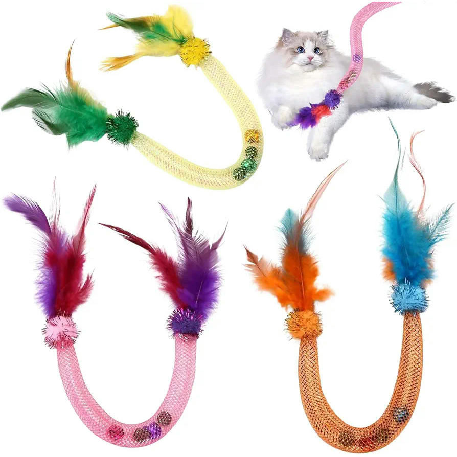 3 Piezas de Juguete para Gatos con Hierba Gatera, plumas y sonidos de cascabel (Multicolor)