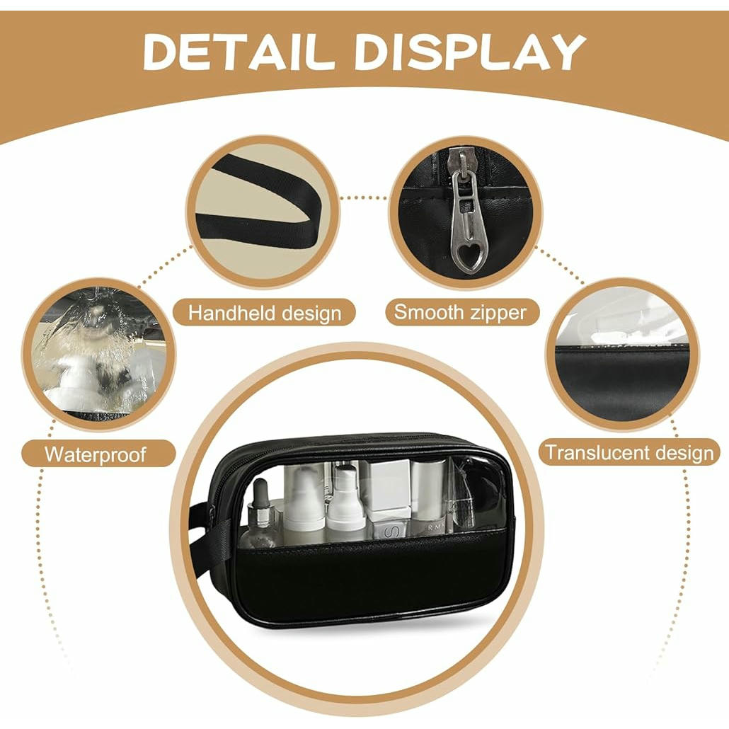 Necessari de Benestar Transparent, Organitzador de Viatge per a Dona i Home, Bossa de Cosmètics Impermeable, Emmagatzematge Pràctic en Color Negre