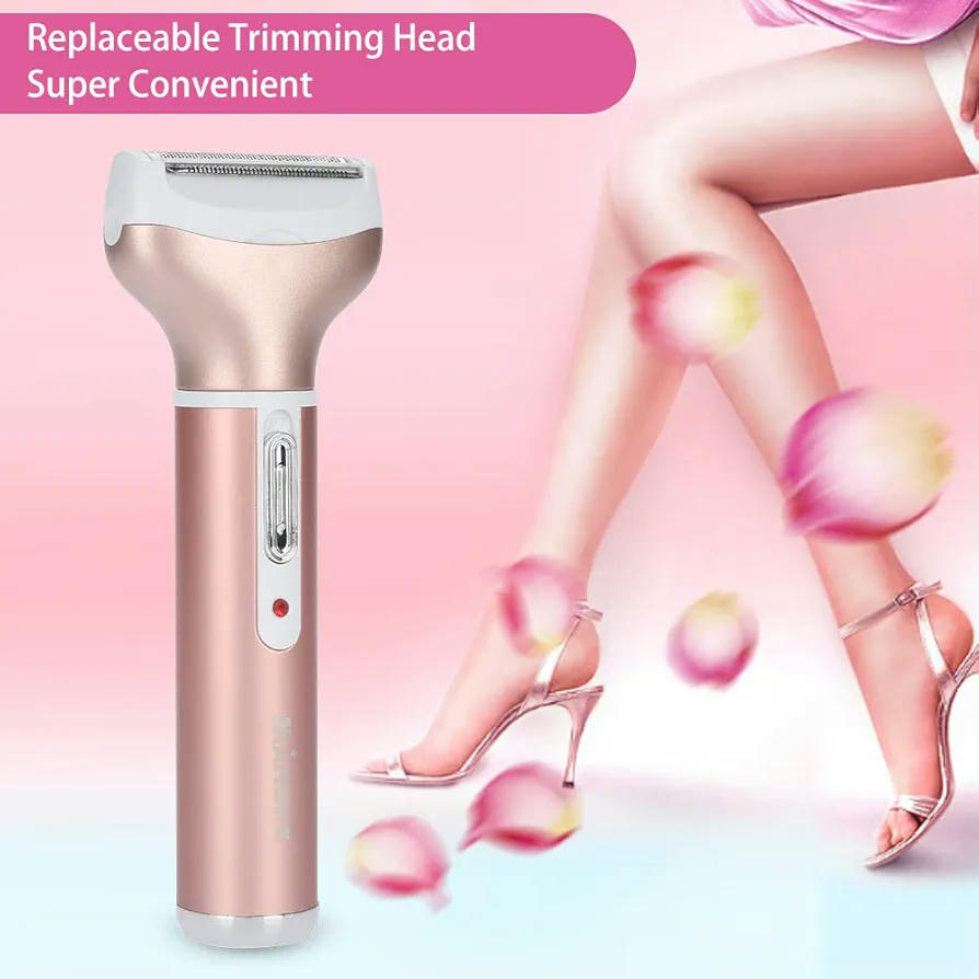 Afeitadora eléctrica femenina 4 en 1, recargable e impermeable con cabezales intercambiables (Rosa)