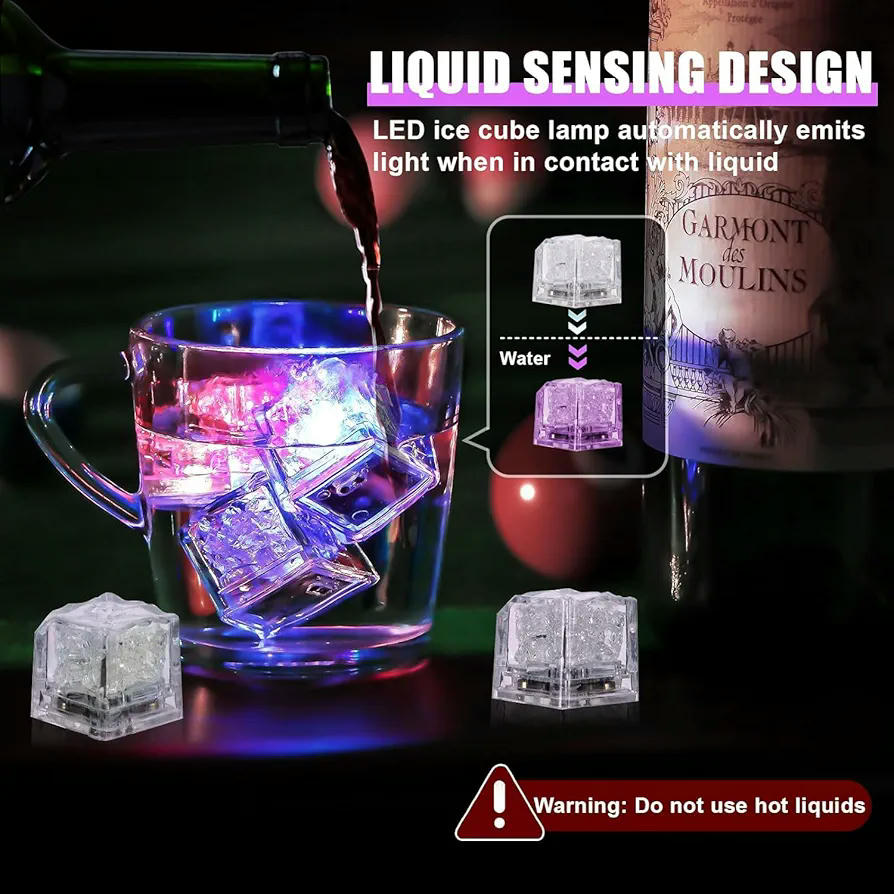 Luces LED para cubitos de hielo, 24 piezas, lámpara multicolor con sensor de líquido, iluminación para decoración de fiestas y eventos