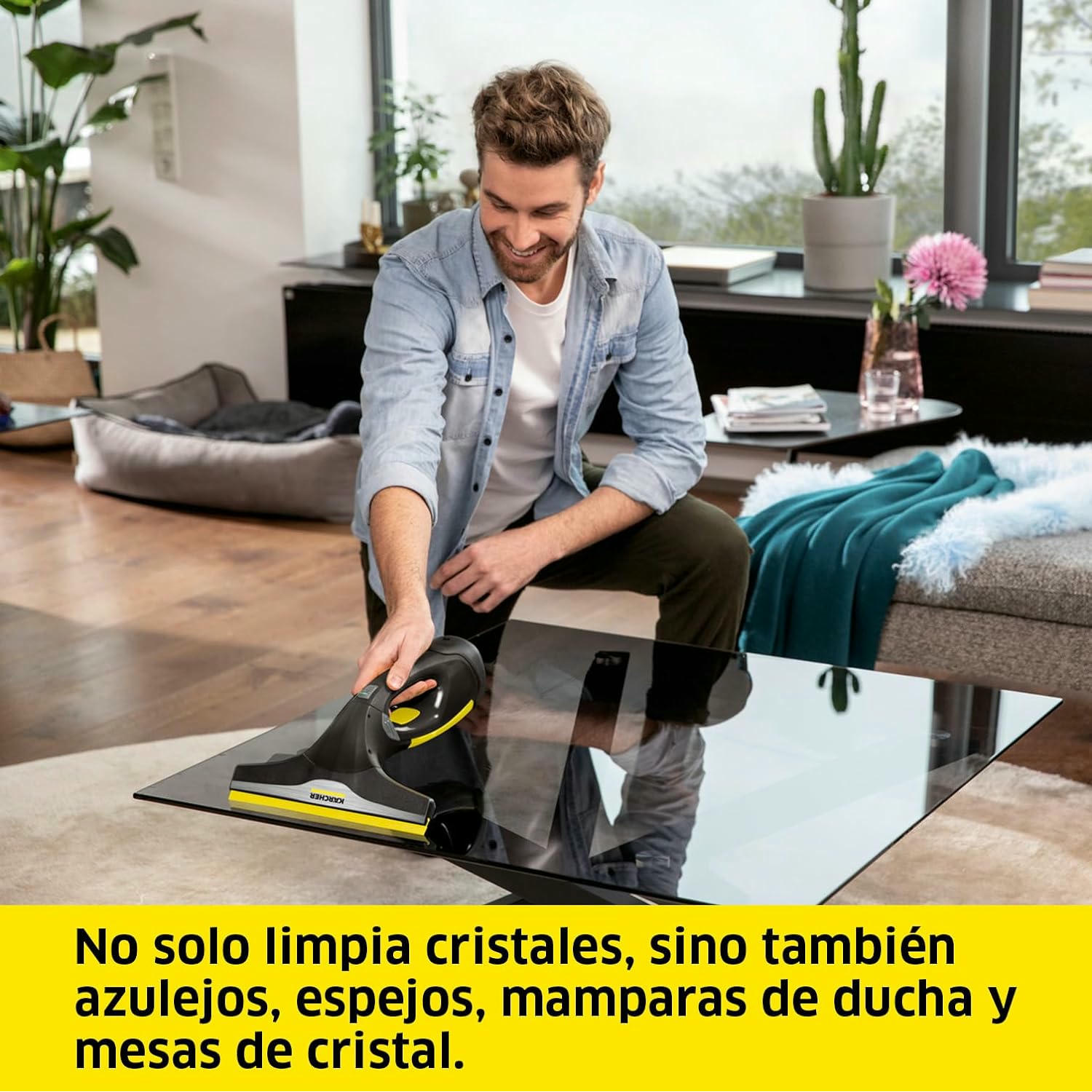 Kärcher Limpiadora de Cristales WV 2 Black Edition, Autonomía de Batería: 35 min, Indicador LED Estado Batería, 2 Boquillas de Aspiración, Pulverizador y Paño Microfibra, 20 ml Detergente