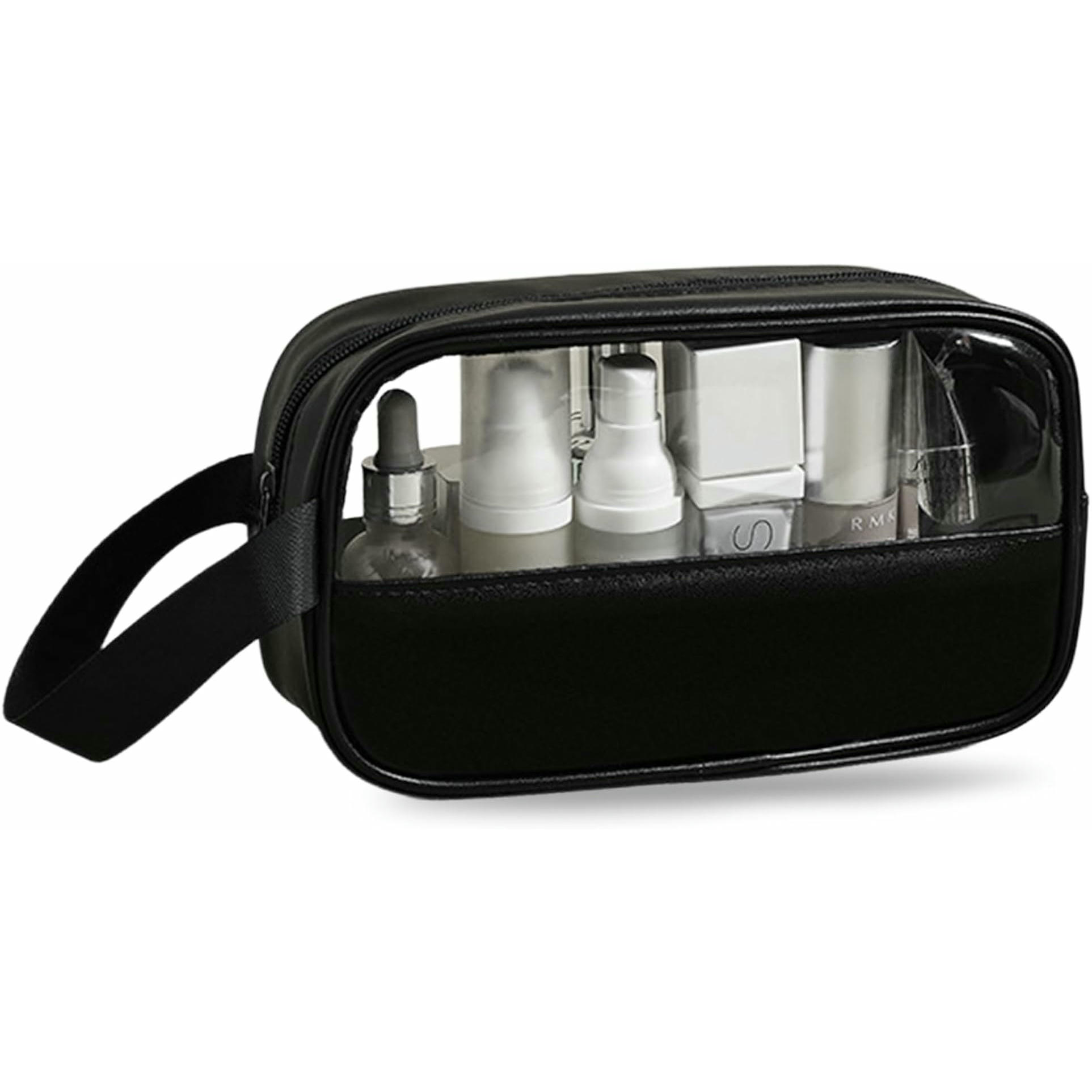 Neceser de Aseo Transparente, Organizador de Viaje para Mujer y Hombre, Bolsa de Cosméticos Impermeable, Almacenamiento Práctico en Color Negro