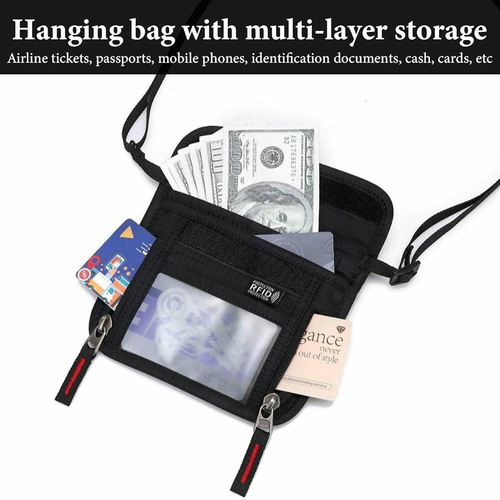 Bolsa de Pecho Antirrobo RFID Unisex, Bolsa Impermeable para Documentos de Viaje, Correa Ajustable, Ideal para Pasaportes y Efectivo (Negro)