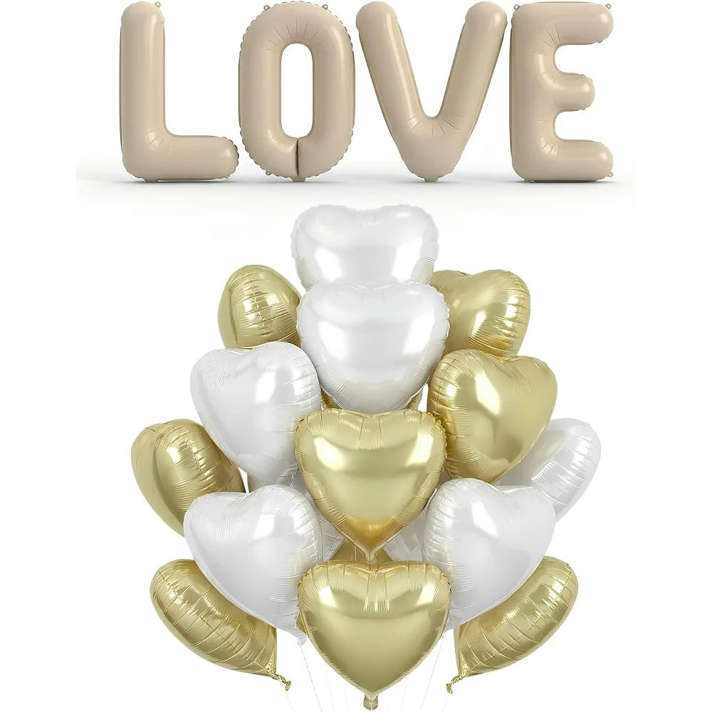 Globos de Corazón Crema Dorado, para Decoración de Bodas y Eventos Especiales, 45 cm