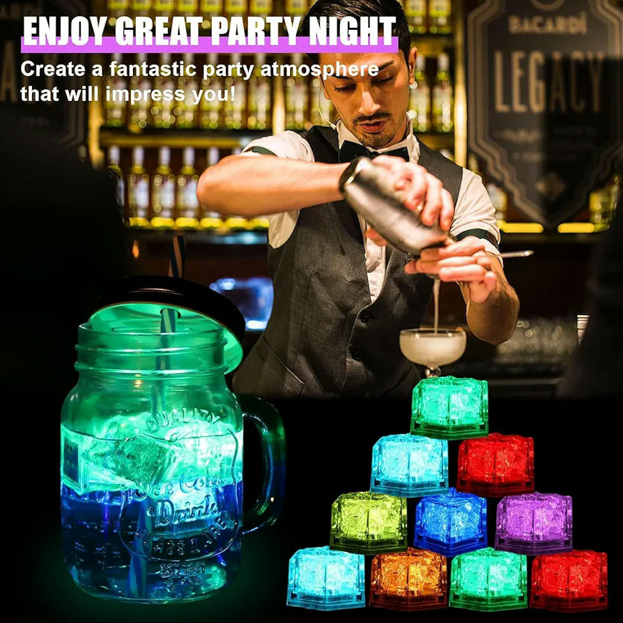 Luces LED para cubitos de hielo, 24 piezas, lámpara multicolor con sensor de líquido, iluminación para decoración de fiestas y eventos