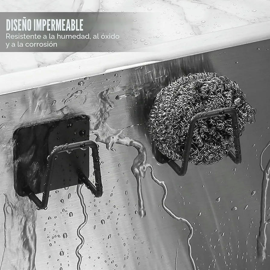4 Soportes Autoadhesivos de Acero Inoxidable para Estropajos y Esponjas de Cocina