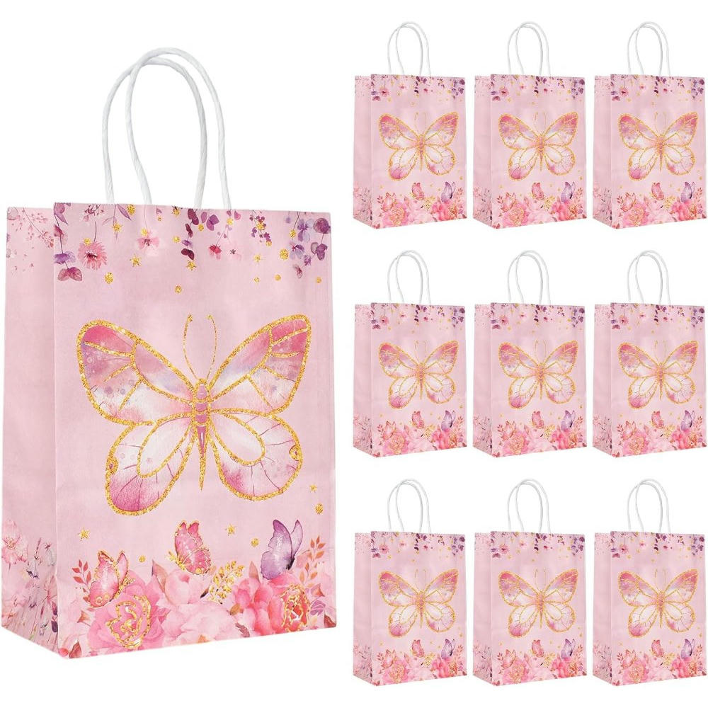 10 Bolsas de Regalo con Forma de Mariposa (15 x 8 x 21cm) para Fiestas y Celebraciones (Rosa)