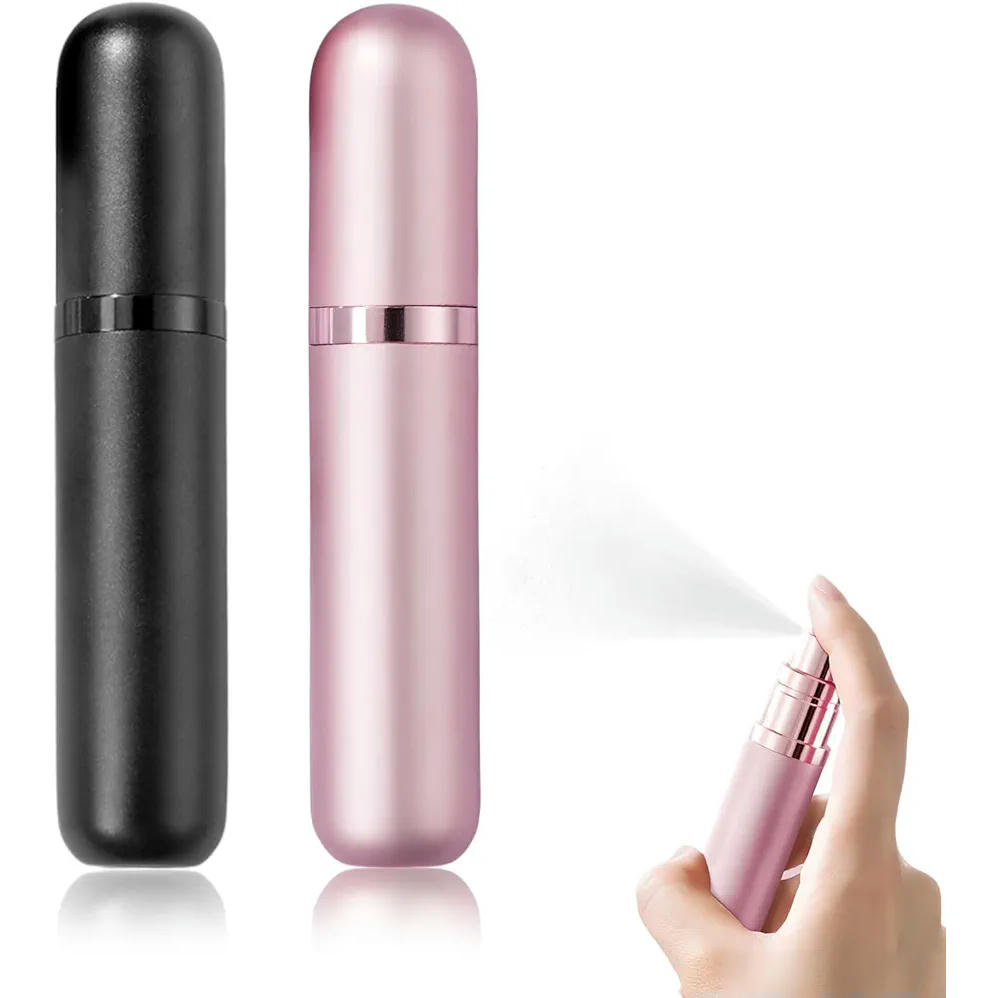 2-Pack of Refillable 5ML Perfume Atomizers, Portable Mini Aluminum and Glass Bottles, Ideal for Travel (Pink and Black)