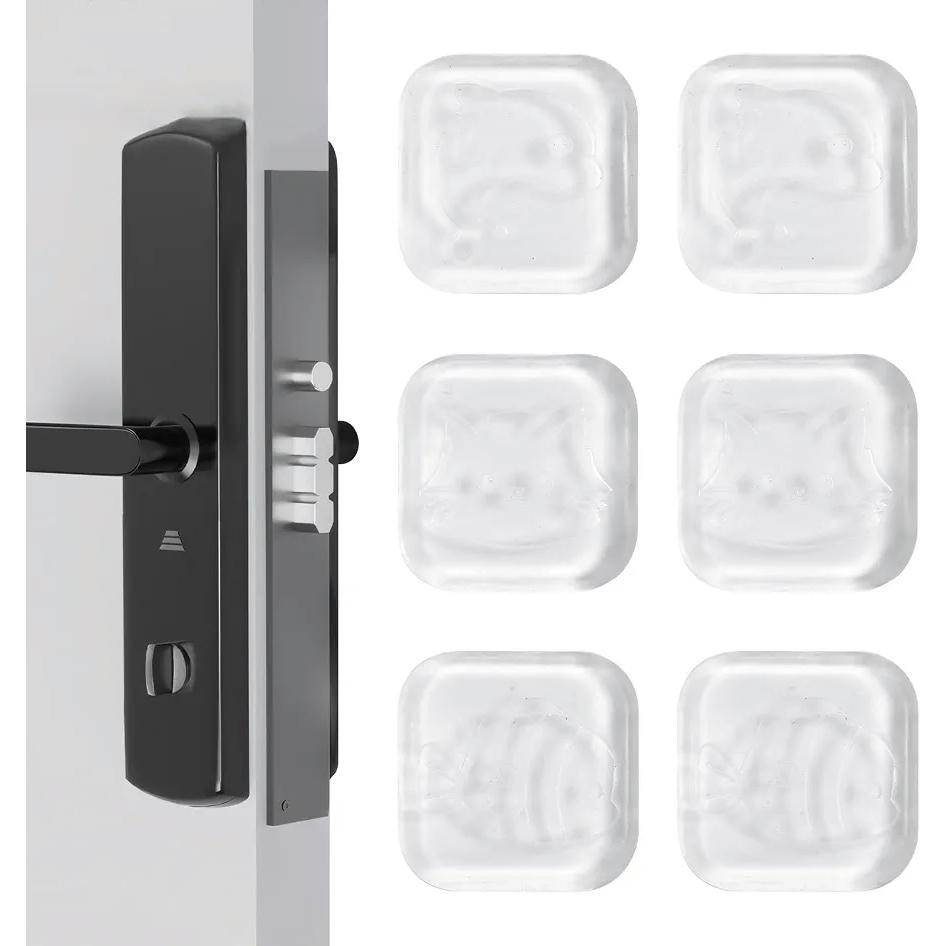Juego de 6 Topes de Puertas Transparentes Autoadhesivos Cuadrados y Redondos de Silicona PU
