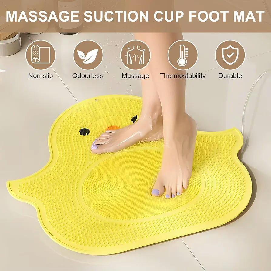 Alfombrilla de masaje para pies de silicona, cepillo antideslizante con ventosas para ducha, limpieza y exfoliación, modelo amarillo