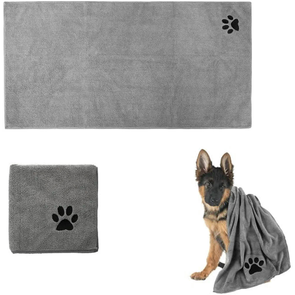 Toalla de Microfibra para Perros y Gatos, Absorbente y de Secado Rápido, Ideal para Baño, Natación y Viajes, Lavable a Máquina, Gris, 100 x 50 cm